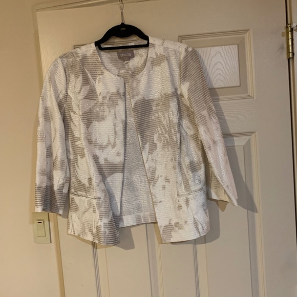 Chico’s Ivory/Tan Open Front Lightweight Jacket sz 1 - Picture 1 of 5